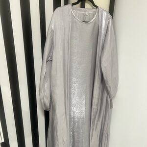 Silver Metallic Three piece Abaya set